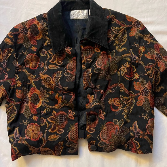 Brocade Black and Brown Floral Blazer Jacket - Picture 2 of 12
